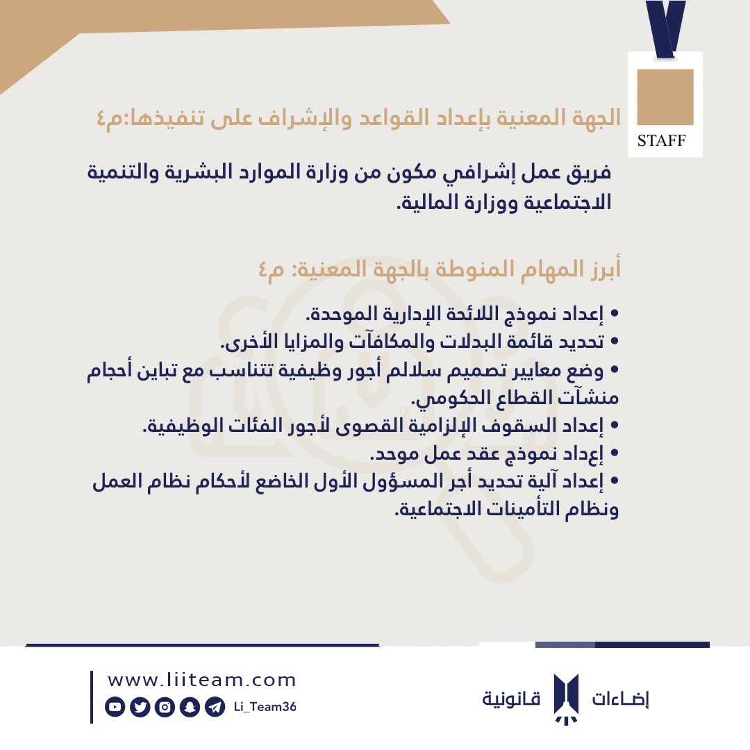Li_Team36's tweet photo. الجهة المعنية على تنفيذها وأبرز المهام المنوطة لها📁

#إضاءات_قانونية https://t.co/i8g7UUnMy0