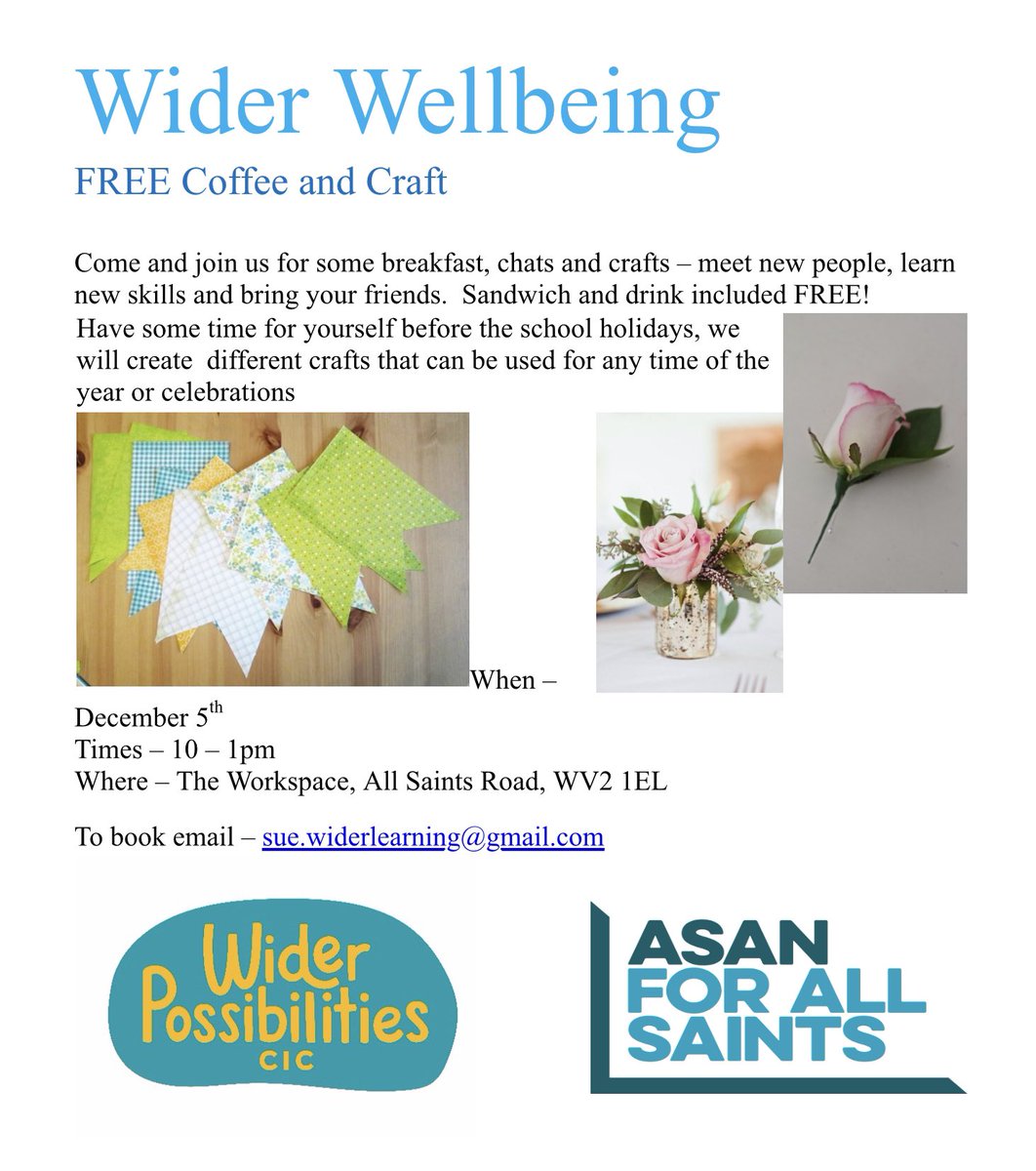 WiderPossCIC's tweet image. Do you fancy a FREE breakfast, with a chat and some crafts? 
Want to meet new people and learn some new skills?
Tuesday 5th December 10-1 at The Workspace, All Saints Road. 
Limited numbers so book your place with Sue. @wolvesASAN