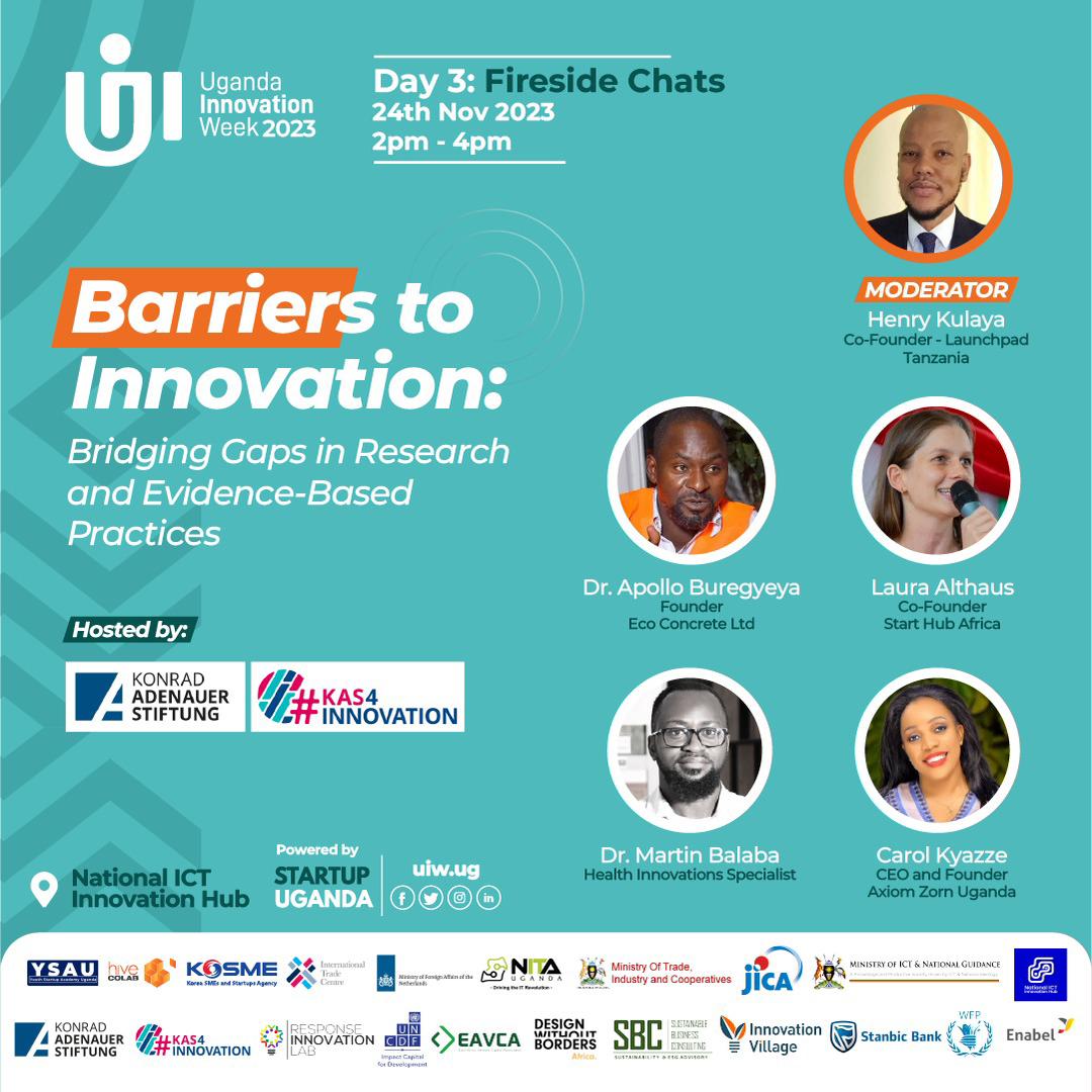 🔥 Excited for the #KAS4Innovation Fireplace chat at Uganda Innovation Week 2023! 

🌍 Join us on Nov 24th for a crucial dialogue on overcoming barriers to innovation through research and evidence-based practices. Let's ignite change together! 🔥🗓️ #UIW2023 #MCIMediaVan #SDGs