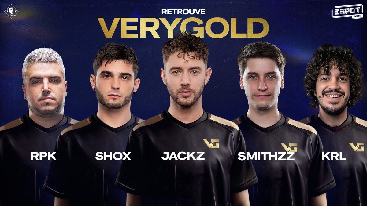 KRL_STREAM's tweet image. On n'a pas fait semblant et on a aligné une lineup de LÉGENDES pour La Coupe 4 🏆

🏅 VERYGOLD 🇫🇷 :
@RpKTANKK 
@shoxCSGO 
@JACKZ_CSGO 
@OfficialSmithZz 
@KRL_STREAM 

🎟️ Réserver rapidement votre place spectateur pour avoir la chance de discuter avec ces STARS du jeu sur place ✨