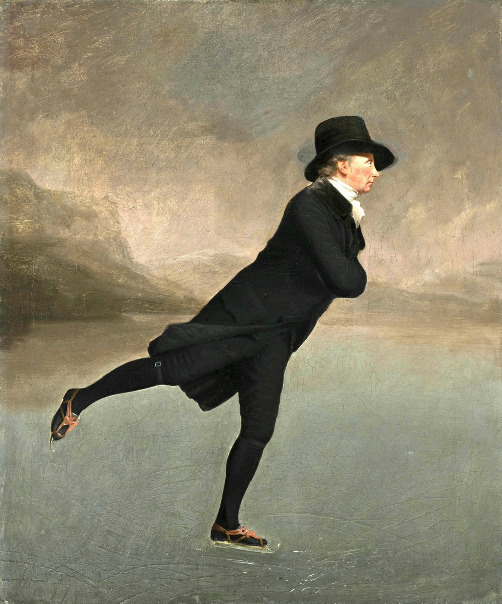 #GreatWinterPaintingsByOldMasters □Reverend Robert Walker Skating on Duddingston Loch (1795) ☆HENRY RAEBURN (1756-1823)▪︎Winter mood on a frozen lake. A Scottish portraitist painted his masterly skating friend, a member of the skating society▪︎🏛<a href="/NatGalleriesSco/">National Galleries of Scotland</a>-EDINBURGH