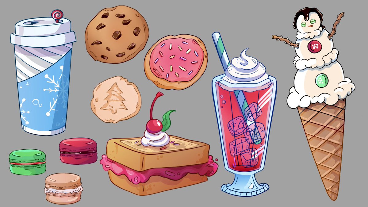 magicallyhaley's tweet image. Some holiday treats to get you in the festive mood! #propdesign #art #animationart #propart #visdev #visualdevelopment #painting