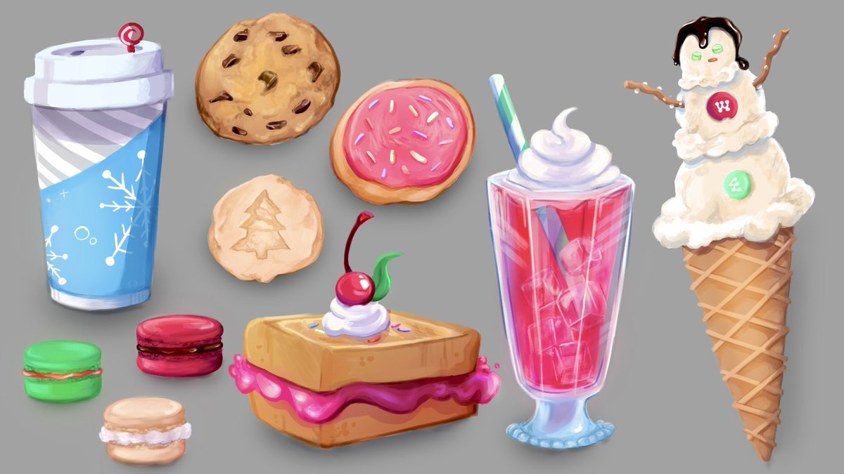 magicallyhaley's tweet image. Some holiday treats to get you in the festive mood! #propdesign #art #animationart #propart #visdev #visualdevelopment #painting