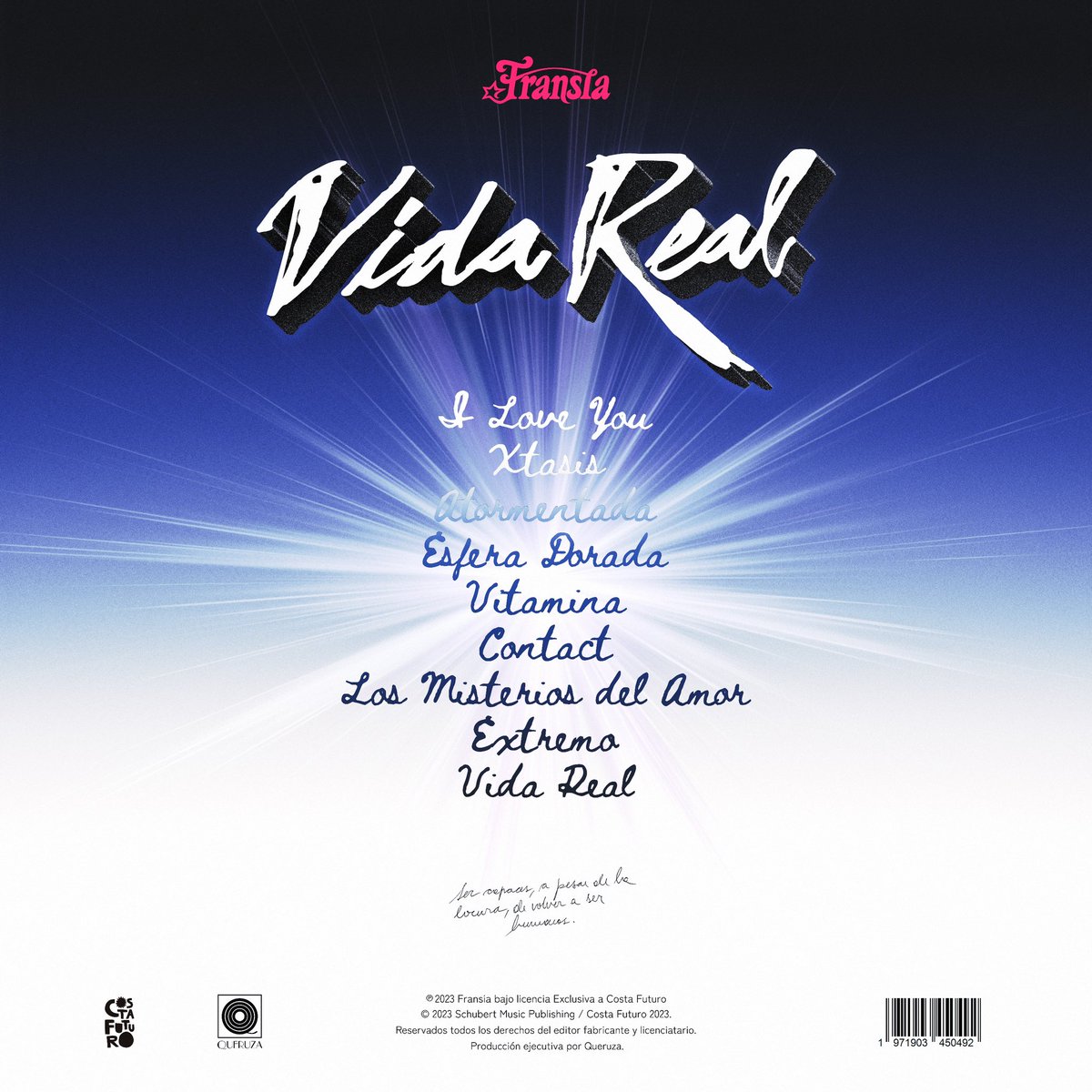 Ya está disponible mi nuevo álbum VIDA REAL. No puedo creer que al fin esto esté pasando!!!! 9 canciones que ahora son suyas para siempre. Ojalá q los acompañe en momentos de su existencia. Gracias a cada una de las personas q va a escucharlo y conectar con el. Significa mucho