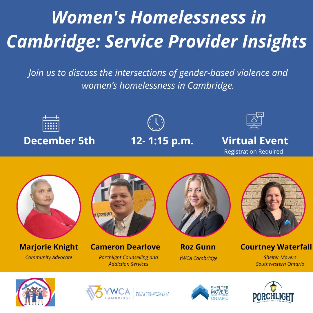 Women's homelessness in Cambridge is largely hidden but comes with complexities and heightened experiences of GBV. On Dec 5, join us to learn more about this issue and our effort to bring more supports to Cambridge. Register- ow.ly/QIyx50QaP1l