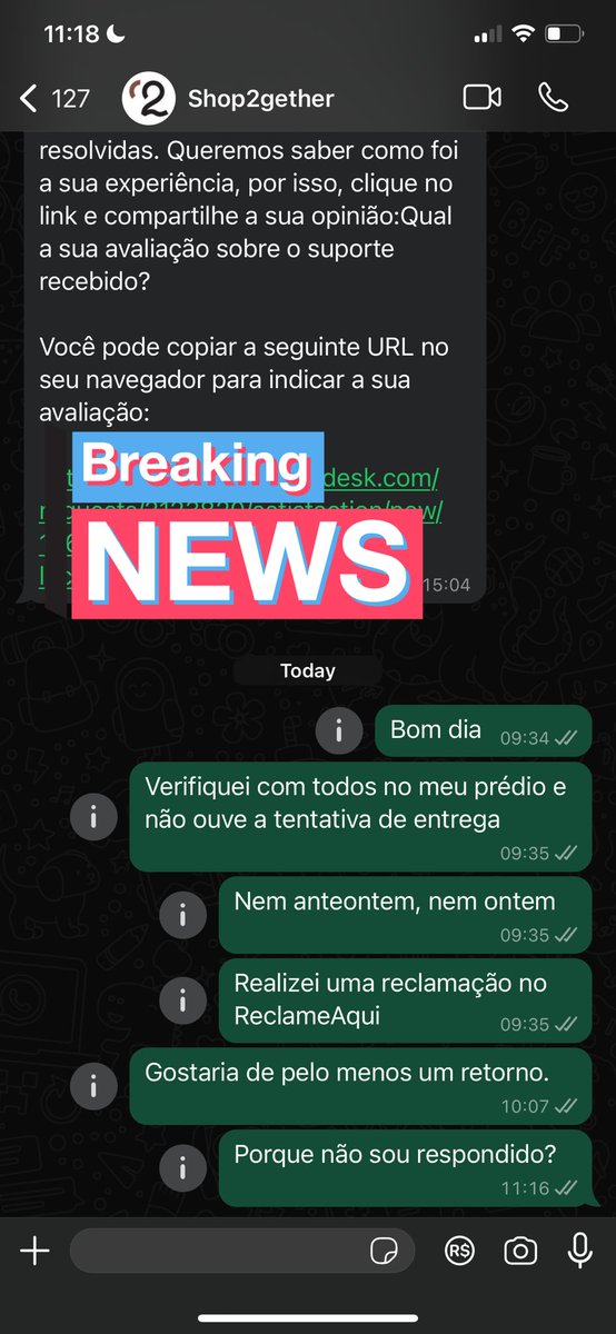 RomuloOzolio's tweet photo. E agora que nem responder no WhatsApp a @shop2gether_ responde é uma beleza mesmo! https://t.co/Ucs8Q9fbCx