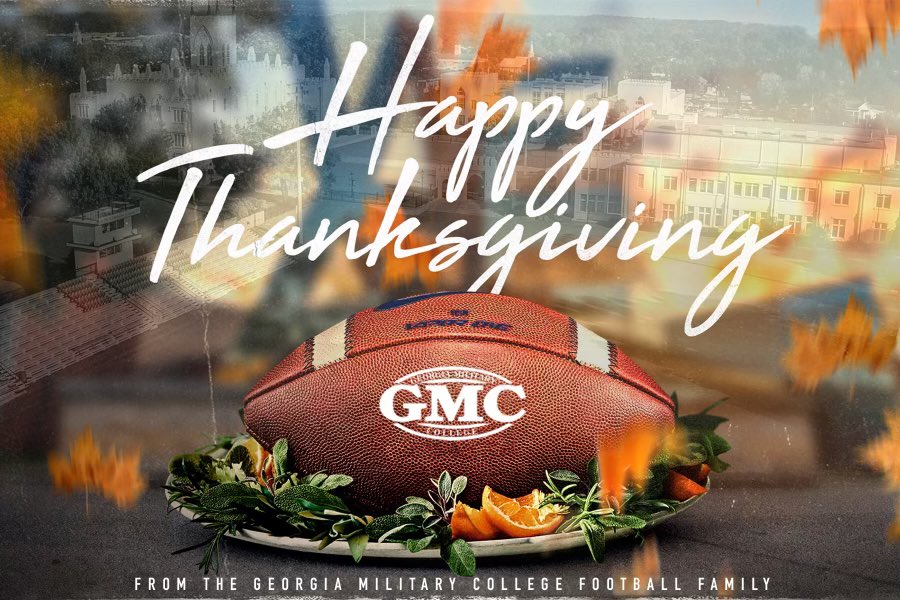 GMC_Football's tweet photo. Happy Thanksgiving 🦃!  We hope everyone has an awesome day celebrating all that they are thankful for!  We are so thankful for our players,
coaches and GMC Family! @CoachEaglin123 https://t.co/A4xrW27dM3