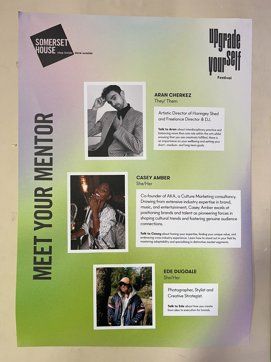 A beautiful weekend at Somerset House mentoring young people as part of Upgrade Yourself festival. 

I was giving career advice on interdisciplinary practice and balancing more than one role in the arts whilst ensuring you’re creatively fulfilled ✨

📸: Courtney Campbell