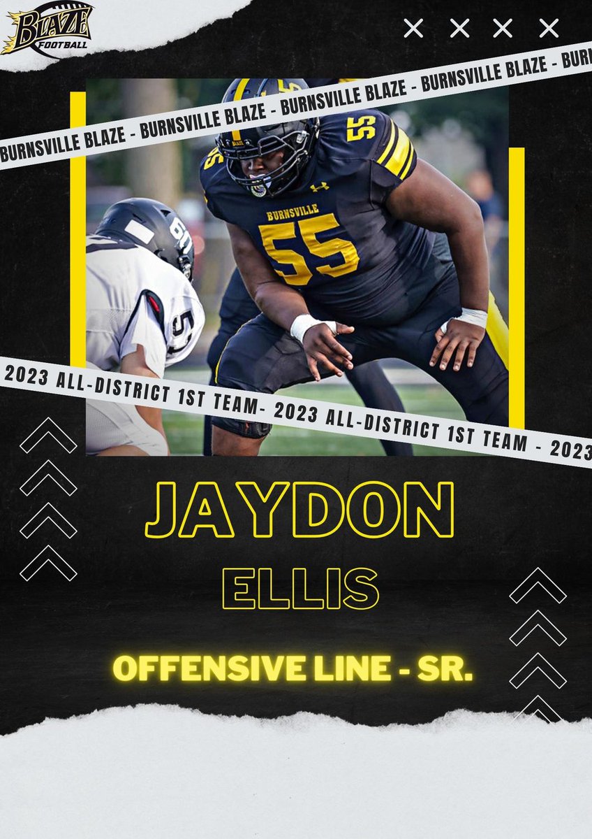 Congratulations to <a href="/BurnsvilleBlaze/">Burnsville Football</a> Senior OL / DL Jaydon Ellis on being selected 1st Team All-District.
<a href="/BurnsvilleSport/">BHS Athletics</a>