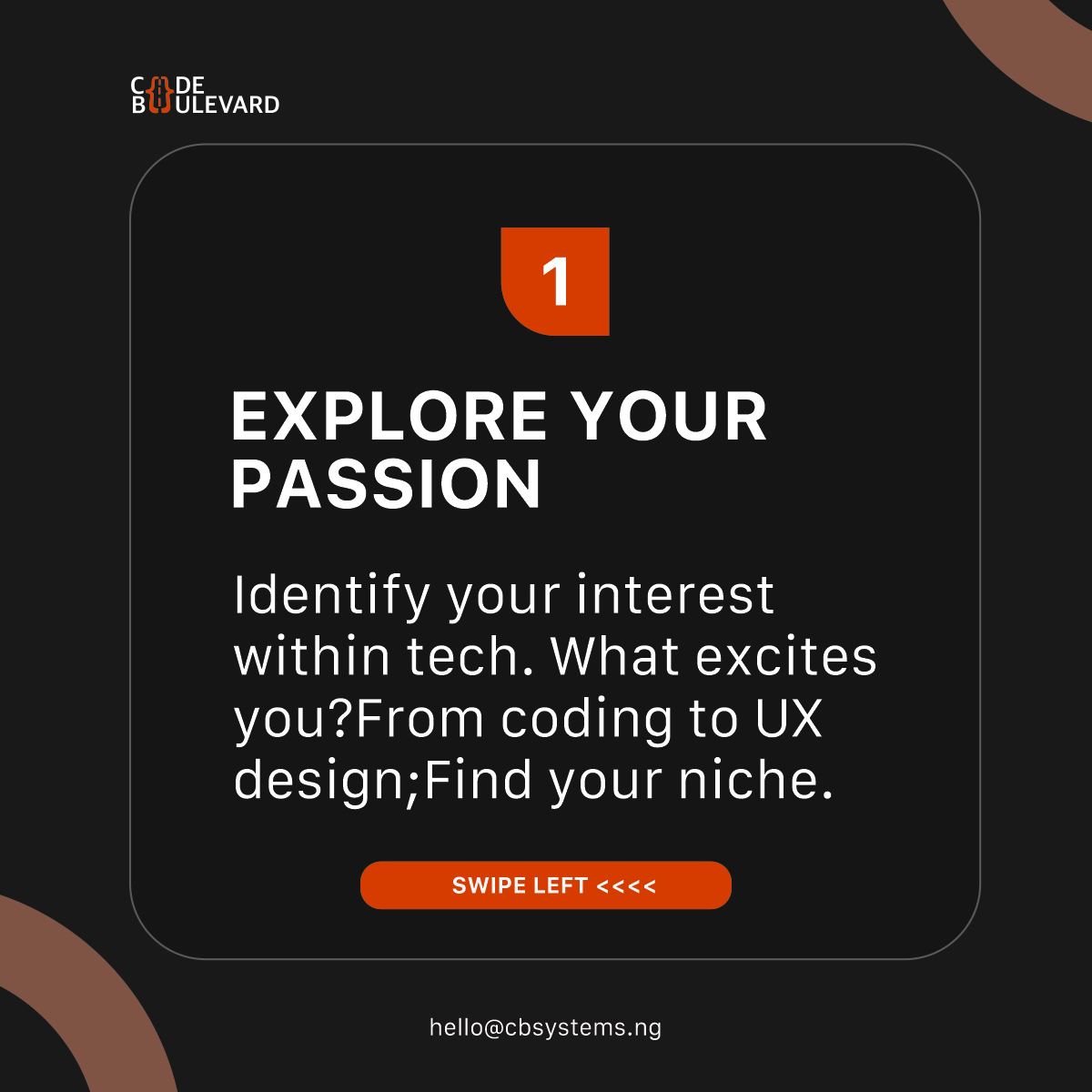 CodeboulevardNG's tweet photo. Ready to make the leap into tech? Follow these simple steps to transform your career journey! Swipe left for a road map to success. 

#techtransition #tech #careerevolution #techjourney #codeboulevard #carmpus #informationtechnology #itsolutions https://t.co/EKT1MmIVOi