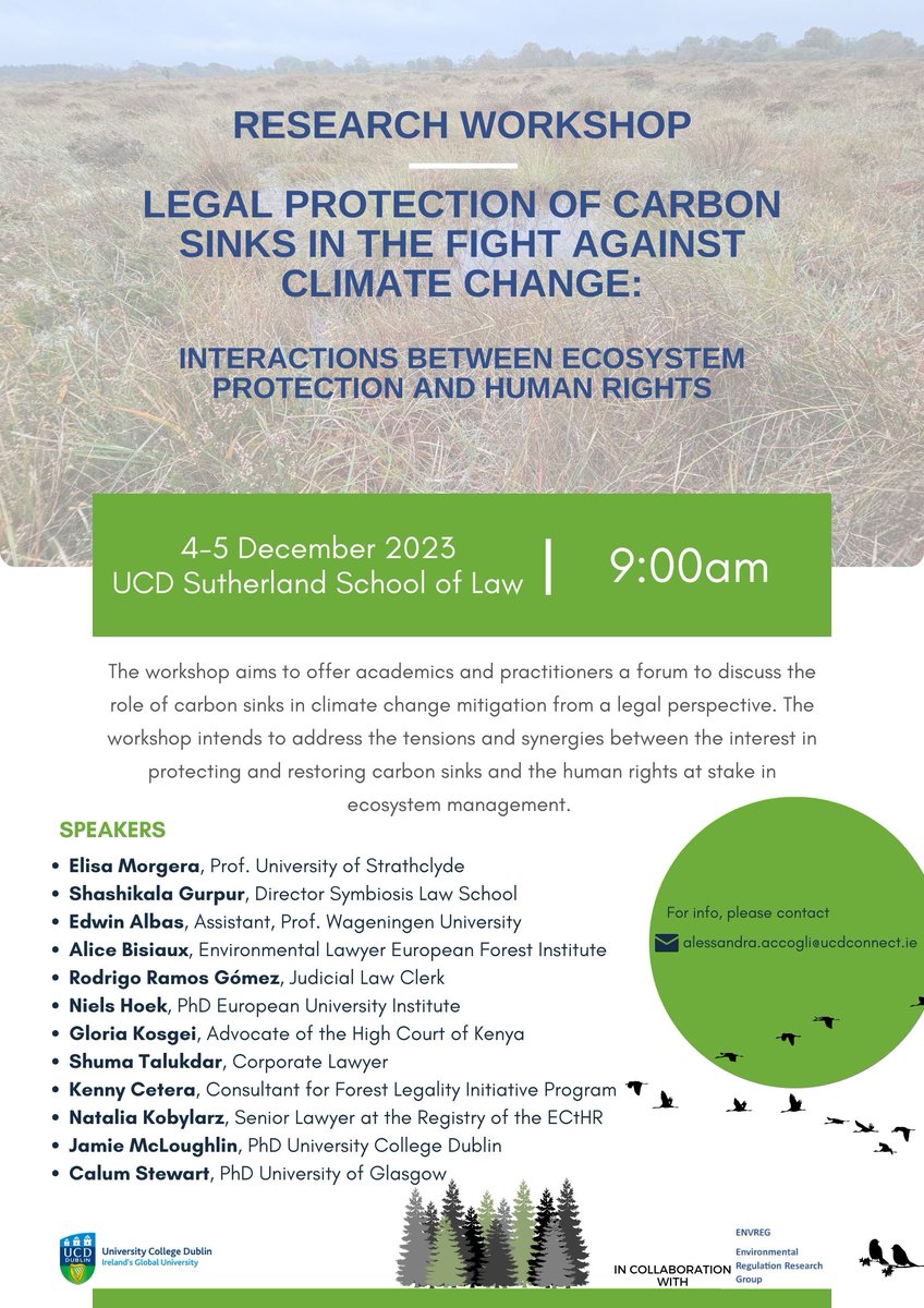 The Research Workshop on the Legal Protection of Carbon Sinks is finally happening! Save the date and register here to attend online: eventbrite.ie/e/legal-protec… A detailed programme of the event will be shared after registration.