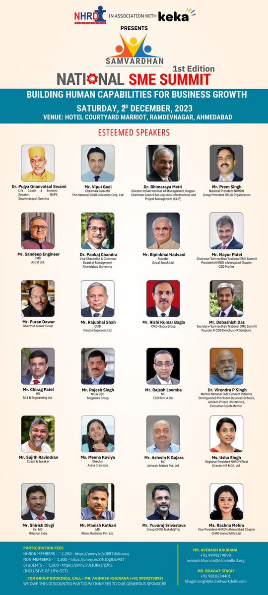 Upcoming National summit on Human Resource organised by NHRD....Happy to be amongst an esteemed panel ..#Gujarat #Ahmedabad