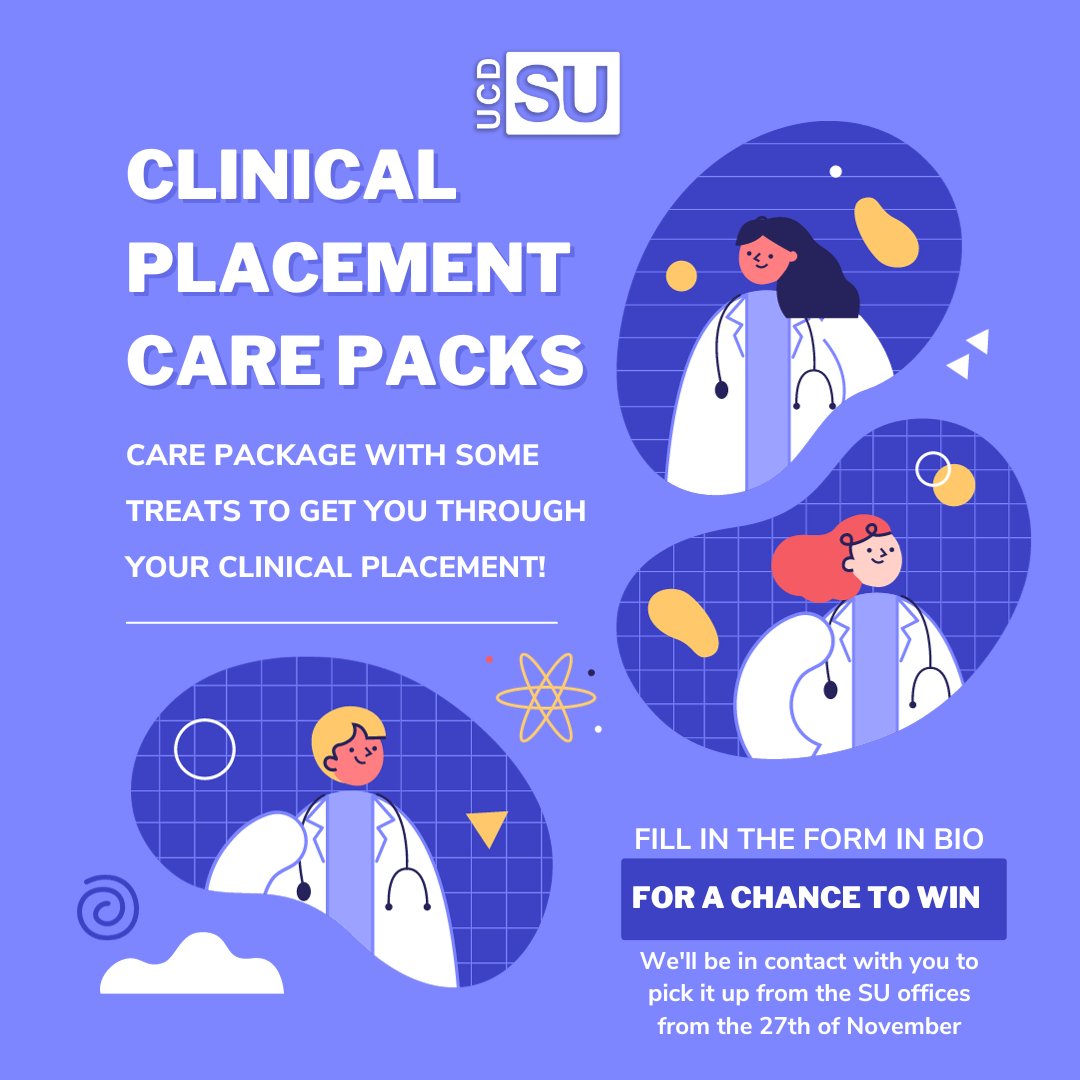 UCD School of Nursing, Midwifery & Health Systems (@ucdsnmhs) on Twitter photo Attn All Students: 👏Clinical Placement Care Packs ❤️
<a href="/UCDSU/">UCD Students' Union // Aontas na Mac Léinn COBÁC</a> have arranged Care Packs for students on Clinical Placement. These packs are sponsored by <a href="/HealthyUCD/">Healthy UCD</a> & contain fob watches, badge reels, healthy snacks & more.
🔵Competition Entry Link bit.ly/47ucUNs Attn All Students: 👏Clinical Placement Care Packs ❤️
<a href="/UCDSU/">UCD Students' Union // Aontas na Mac Léinn COBÁC</a> have arranged Care Packs for students on Clinical Placement. These packs are sponsored by <a href="/HealthyUCD/">Healthy UCD</a> & contain fob watches, badge reels, healthy snacks & more.
🔵Competition Entry Link bit.ly/47ucUNs
