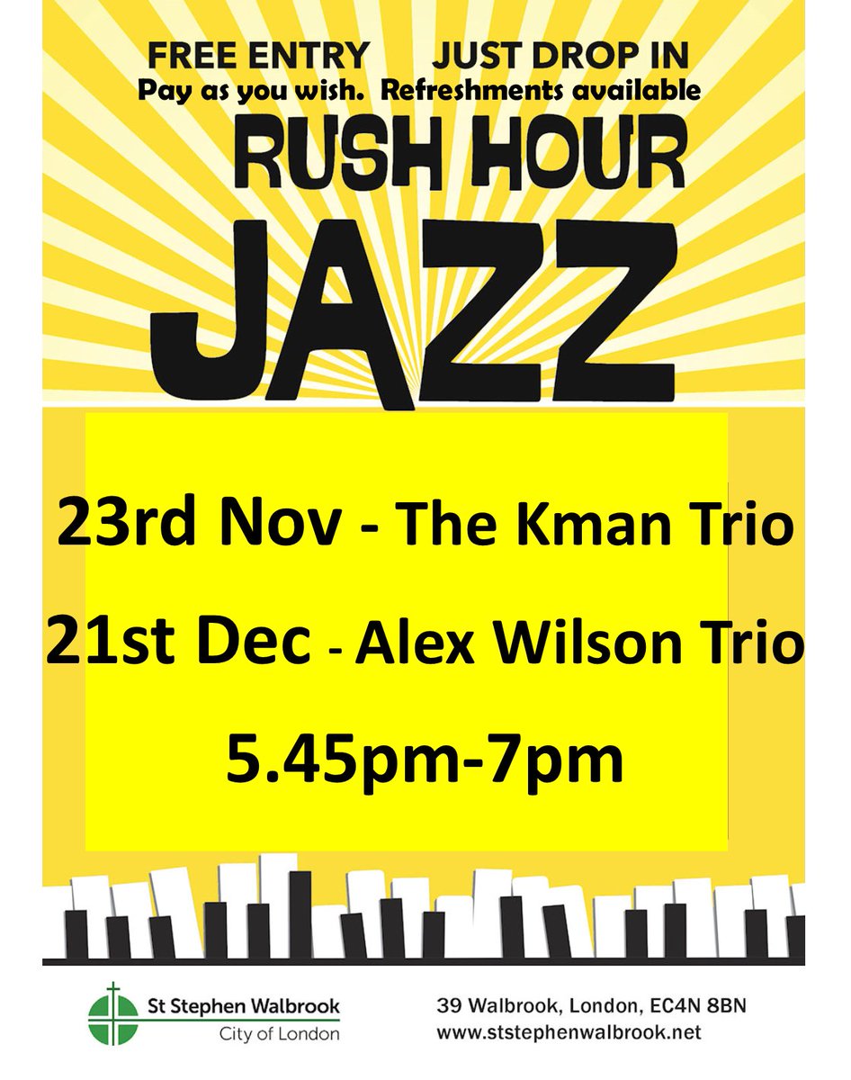 Rush Hour Jazz tonite at 5.45pm! - Glass of wine, great music, great people. It's a great way to wind down or rev up for the evening! Free admission - pay what you like! #jazzinthecity;#musicinthecity