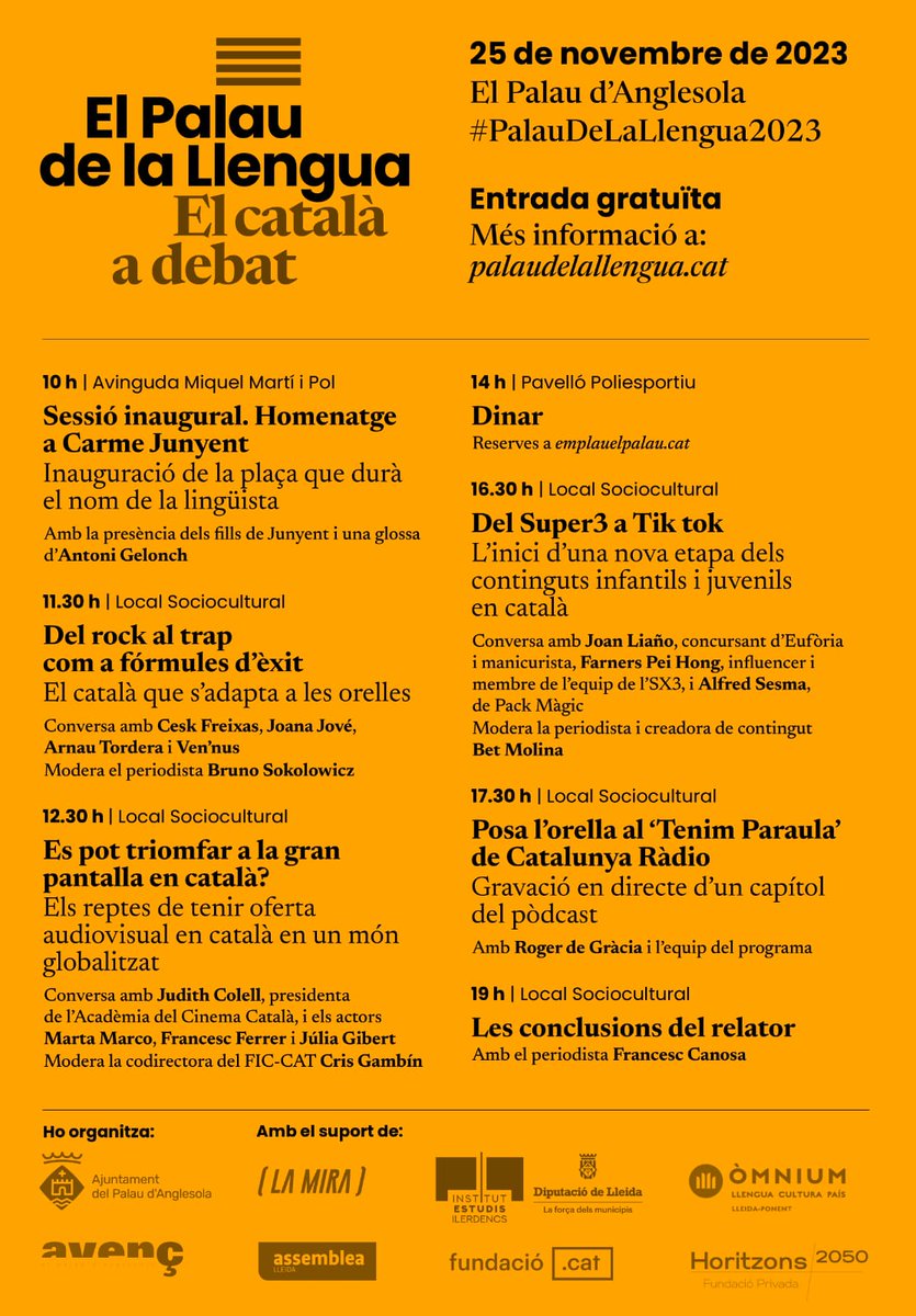 AjuntamentPalau's tweet photo. 👅 El Palau de la Llengua

📅 Demà dissabte 25
⏰ A partir de les 10h
📍 Local sociocultural del #PalaudAnglesola

🔗 https://t.co/DIiu4GYCta

#EmPlauElPalau #ElPalauDeLaLlengua
@lamira @cultura_cat @omniumlleida @puntcat @llenguacat @Cal_cat @cpnlcat @avensdelpalau https://t.co/tkJxry0yS3