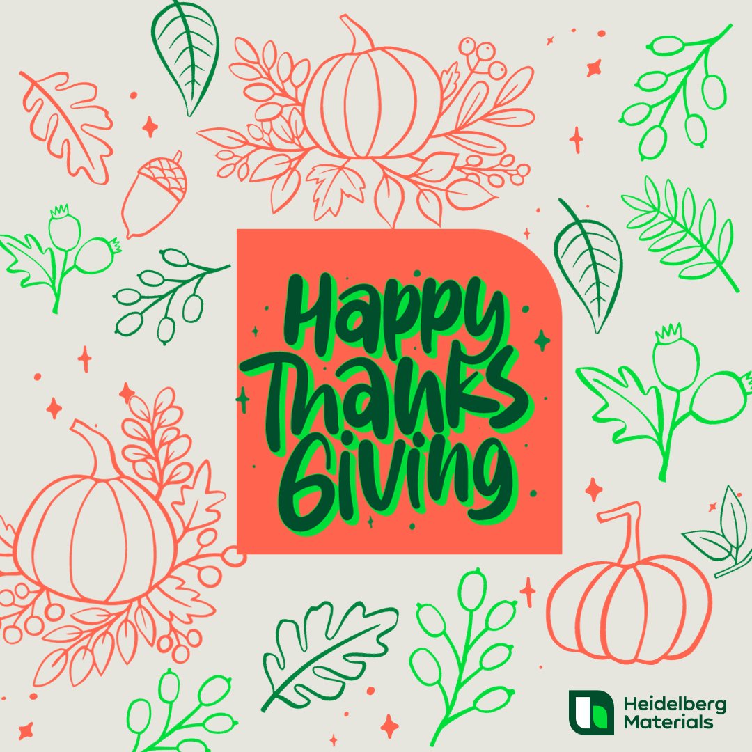 This Thanksgiving, we want to take a moment to express our gratitude for the incredible employees, valued customers, and vibrant communities that make our work so meaningful. From the entire Heidelberg Materials team, we wish you a Happy Thanksgiving!