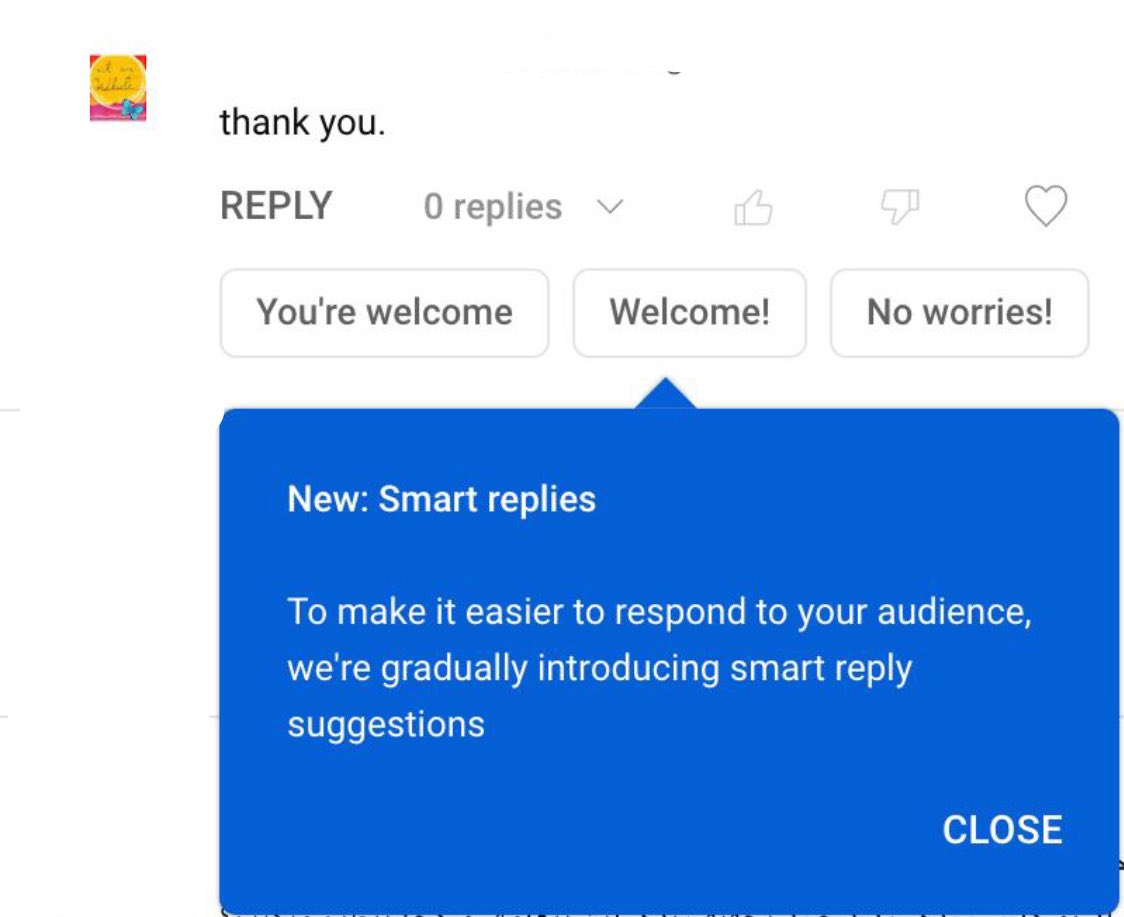 HDMarketing_org's tweet photo. یوتیوب در بخش مدیریت کامنت‌ها بخش “smart reply” رو اضافه کرده و بهتون یک‌سری پاسخ آماده می‌ده که بخواید ازش به عنوان reply برای کامنت‌های ویدئوهاتون استفاده کنید.

#یوتیوب #youtube https://t.co/CrfGApJ161