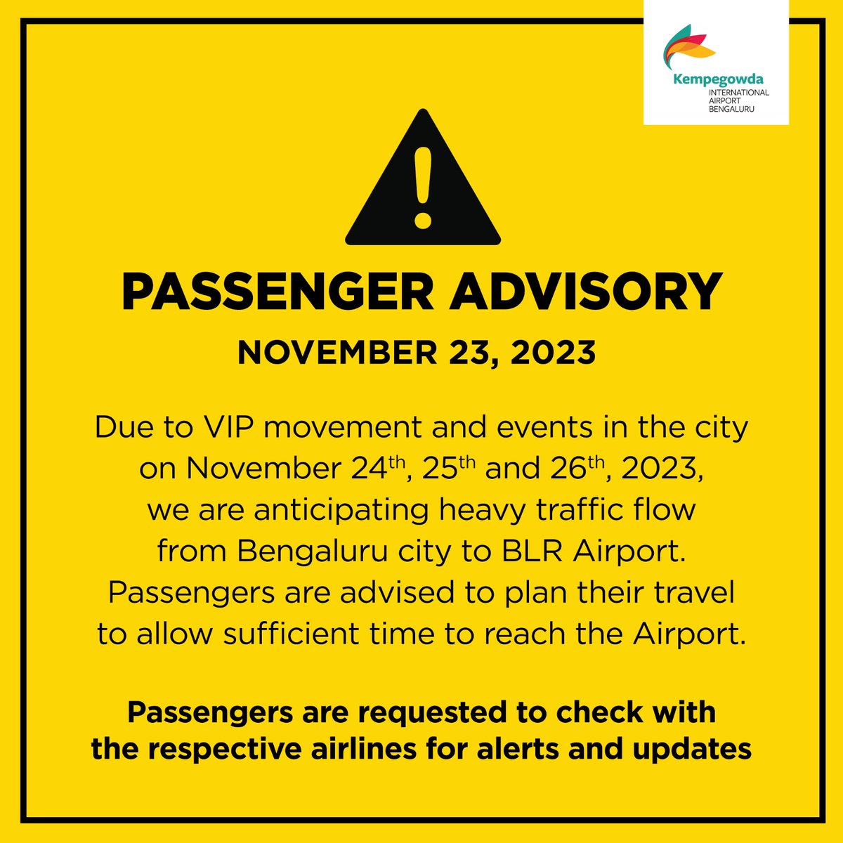 BLRAirport's tweet photo. Passenger Advisory by #BLRAirport https://t.co/5yPSqp7bBo
