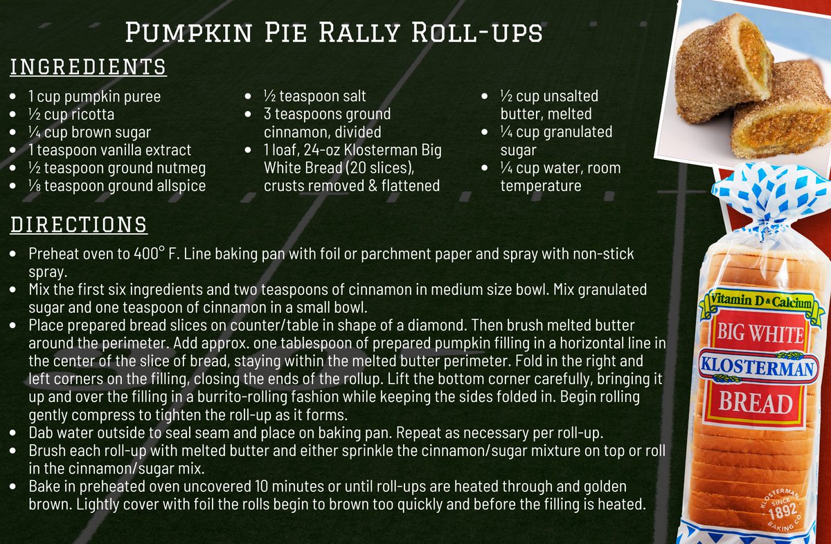 klostermanbread's tweet image. It's one of the most anticipated college football weekends of the season, and we've got the perfect recipe to pump up your @GoBearcatsFB tailgate: Pumpkin Pie Rally Roll-Ups! 📣 @GoBearcats #Bearcats #Recipes