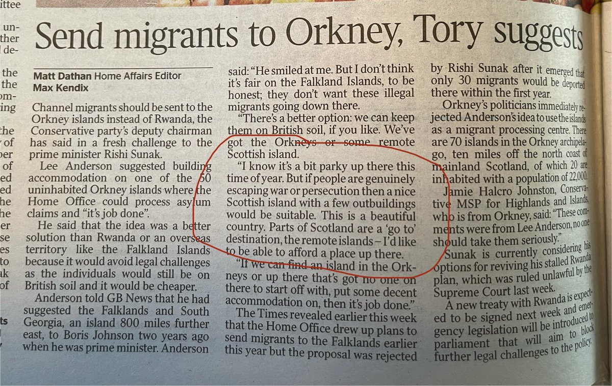 There are times when reading statements from senior politicians, when you find yourself wondering if you’ve stumbled across some kind of spoof piece… ‘I know it’s a bit parky up there…’ Little Britain is alive and well @LeeAndersonMP #orkneyislands