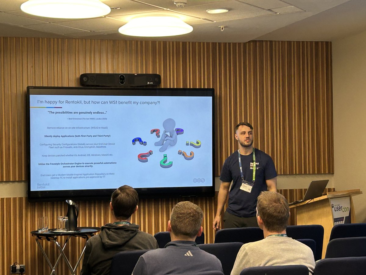 VirtualGirlLS's tweet image. ⁦@RentokilInitial⁩ Brad Grimstead presenting on ⁦@WorkspaceONE⁩ #EUC #UKVMUG