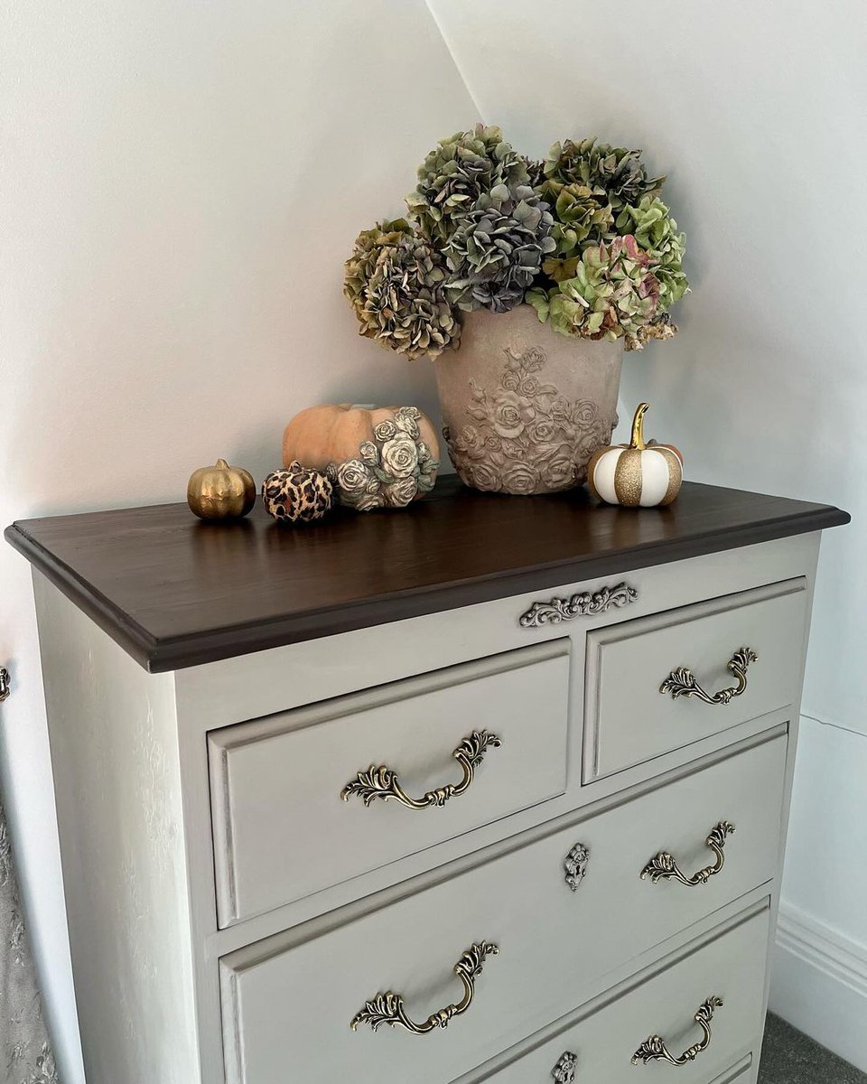 A touch of #Autumn 🍂

These stunning 30 year old pine chest of drawers have been completely transformed!

The top was finished with our wood stain in Dark Oak and decorated in autumnal decor🤎🎃 Such a beautiful job!

#upcyclefurniture #home #homedesign