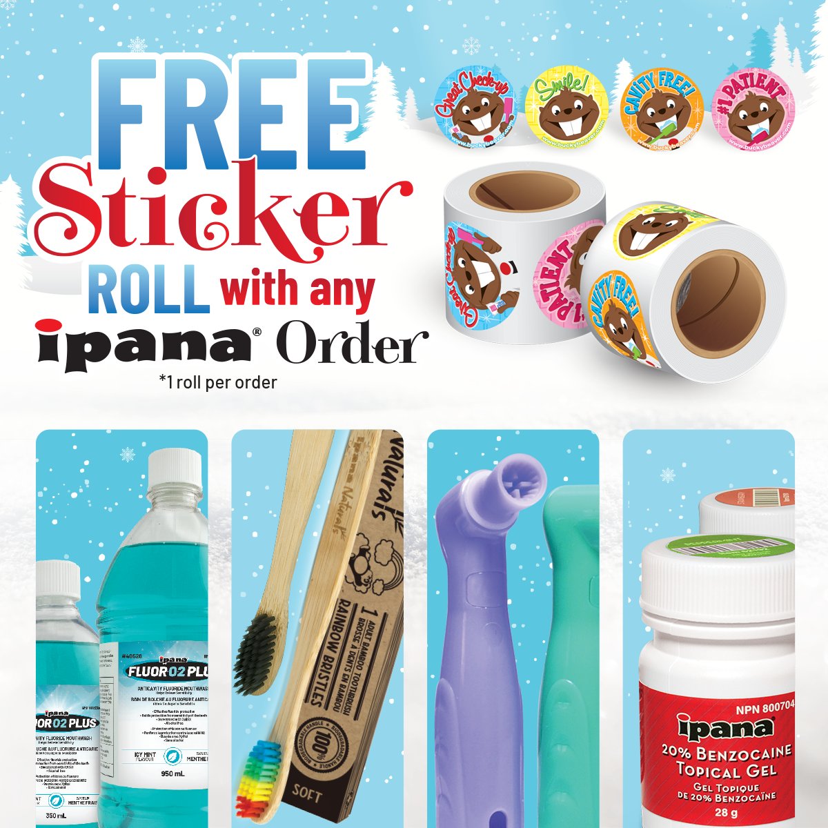 FREE STICKERS with any purchase of your favorite ipana product(s)   Try the NEW FLUOR 02 and 05 Oral Rinse, or anything else from our awesome Oral Care line!  !