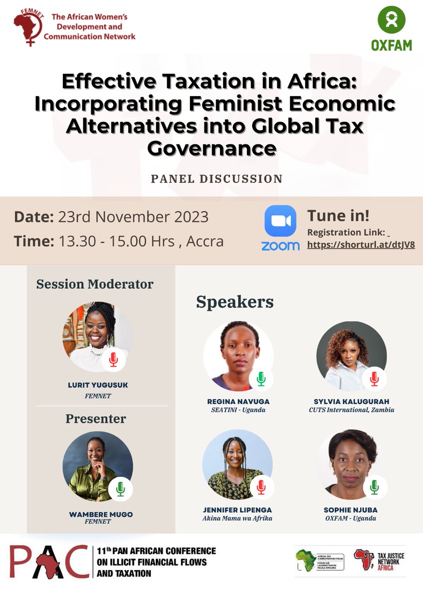 Happening now on the sidelines of #PAC2023 in Accra, Ghana 🇬🇭! Would incorporating feminist economic alternatives in global tax governance pave the way for fiscal justice for women and girls in Africa? Join the conversation ▶️: bit.ly/3sPedYc