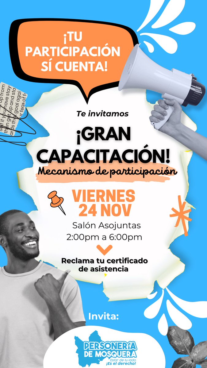 🙋🏼‍♂️¡Participa y obtén tu certificado! GRATIS 📥 

Conoce los mecanismos de #participación para defender tus #derechos y ejercer tus #deberes.

Los esperamos!
#mosquera #Comunidad