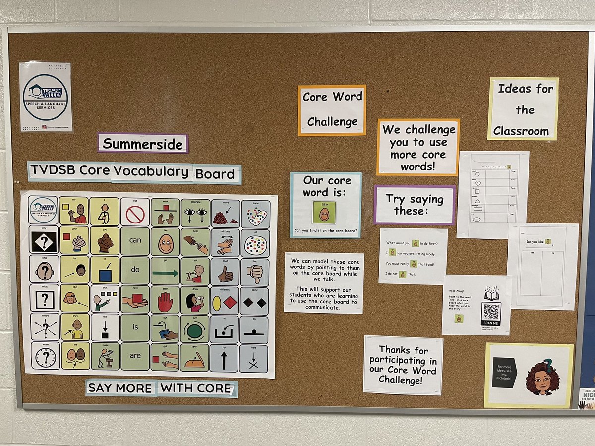 LindaPocztanski's tweet photo. Thank you to Kate McIntosh, our wonderful SLP @TVDSBslp for creating Summerside’s core word challenge board for ALL students and educators to engage in ❤️ https://t.co/lUfUcy145H