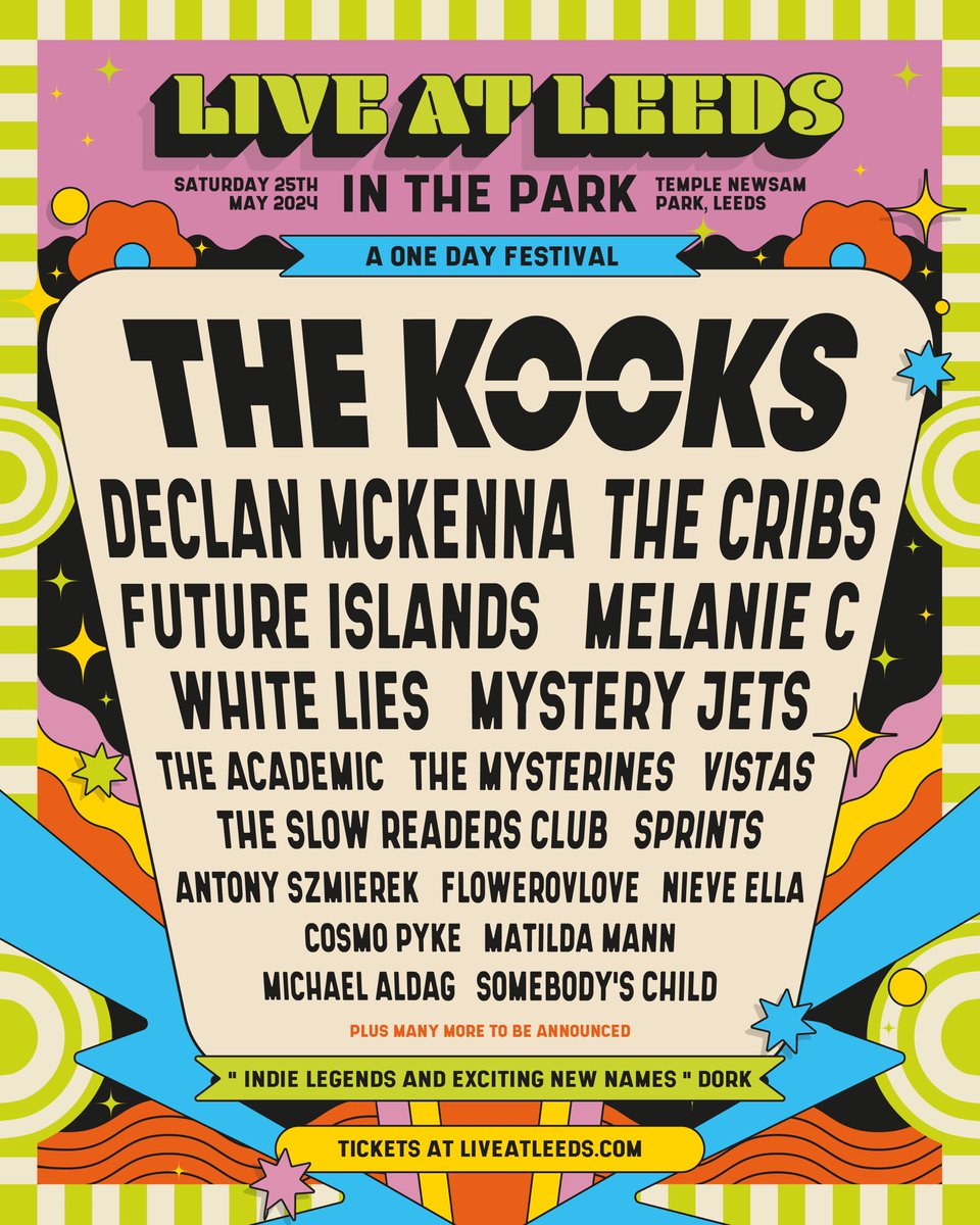 First festival of 2024 😍 We are buzzing to be returning to the epic @liveatleedsfest on Sat 25 May Take a look at that lineup too #hubbahubba Tix on sale tomorrow 10am 🎟️ liveatleeds.com