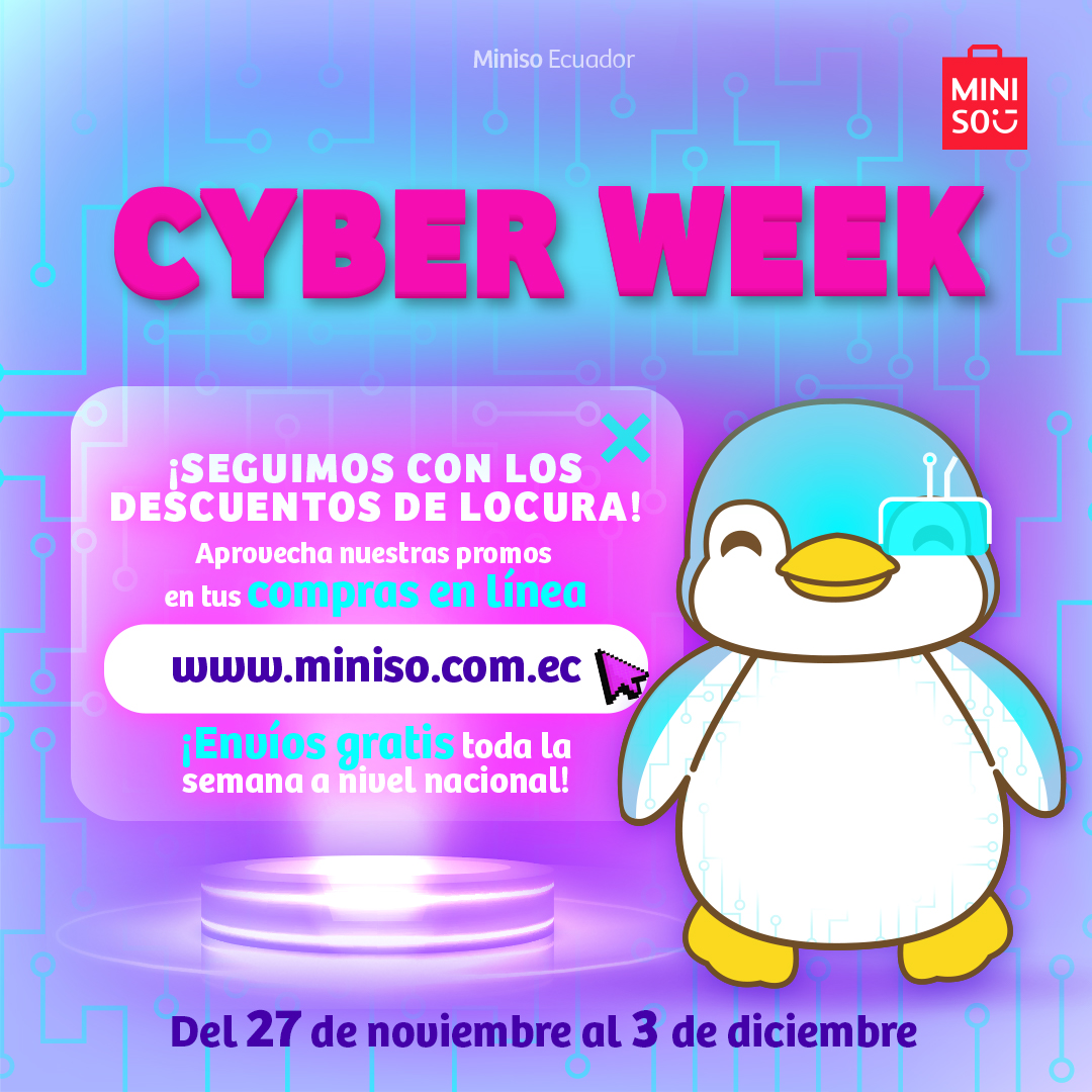 ¡Aprovecha descuentos exclusivos en tus productos favoritos en miniso.com.ec! 

Descubre una amplia selección en tecnología, audífonos, parlantes, hogar, decoración, peluches y mucho más. Realizamos envíos a nivel nacional. 

*Productos sujetos a disponibilidad en web.