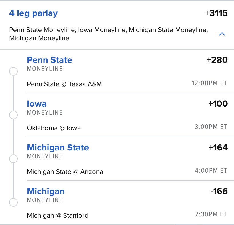 B1G104Life's tweet photo. Happy Thanksgiving Big Ten fans!

If this parlay hits and this tweet receives 500 likes and 10 retweets, the Big Ten Boys will donate the entire winnings ($321.51) to University of Iowa Stead Family Children’s Hospital. https://t.co/kmGXtDwzs6
