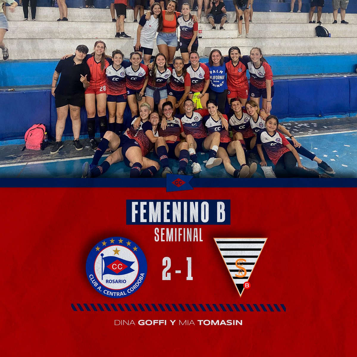 😎 ¡¡𝗟𝗔𝗦 𝗣𝗜𝗕𝗔𝗦 𝗘𝗦𝗧𝗔𝗡 𝗘𝗡 𝗟𝗔 𝗙𝗜𝗡𝗔𝗟!!

Con un gol agónico a falta de 35 segundos para el cierre, Central Córdoba derrotó 2-1 a Sagrado Corazón B y disputará el partido por el título de la Primera B femenina.

⚽️ Dina Goffi y Mia Tomasin

#VamosCharrua 🔵🔴
