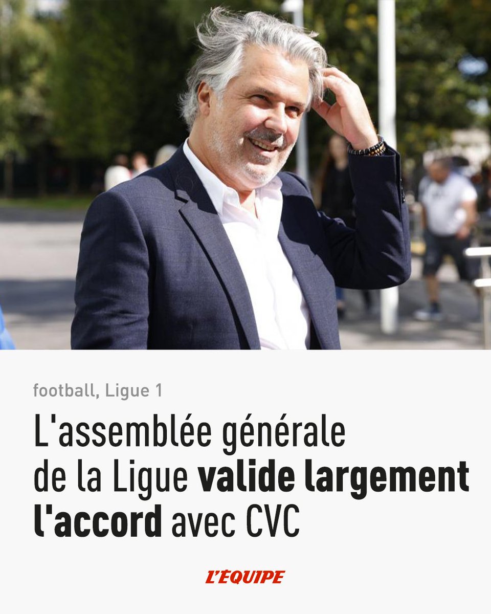 lequipe's tweet image. Sans surprise, l'accord avec CVC a été régularisé rétrospectivement à une large majorité, ce jeudi. Le Havre, à l'origine de cette nouvelle assemblée générale de la Ligue, n'a pas été entendu ni soutenu par d'autres clubs ow.ly/1a3J50QaKI9