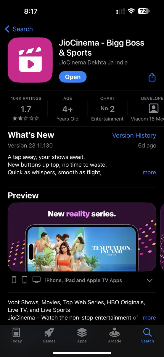 killerromeo007's tweet photo. @JioCinema_Care Hello Unabel to watch ind vs aus, keeps on showing update your app video while playing. https://t.co/57E1eph8kg