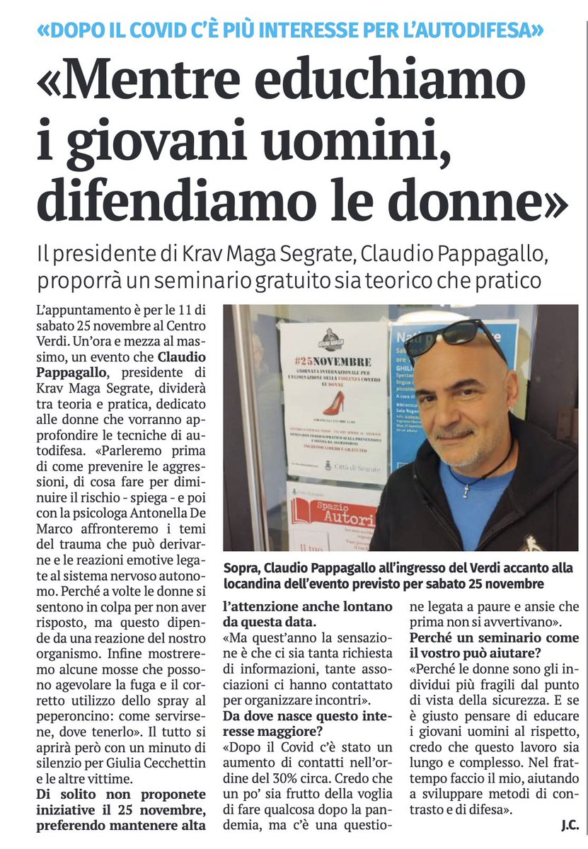 Grazie al #GiornaleDiSegrate per lo spazio.
#25Novembre 
#stopviolenceagainstwomen