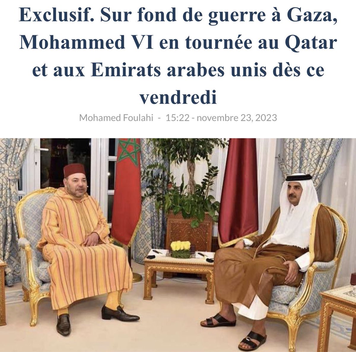 globalintel_'s tweet photo. Le roi Mohammed VI serait attendu à Doha et à Abu Dhabi pour deux visites officielles au Qatar et aux Emirats arabes unis, dès ce vendredi 24 novembre, apprend-on auprès de @maghrebintel qui cite des «sources fiables à Rabat» #maghrebintelligence #globalimpact @MarocDiplomatie @MofaQatar_AR @mofauae 
▶️ https://t.co/od9ChYWU6P