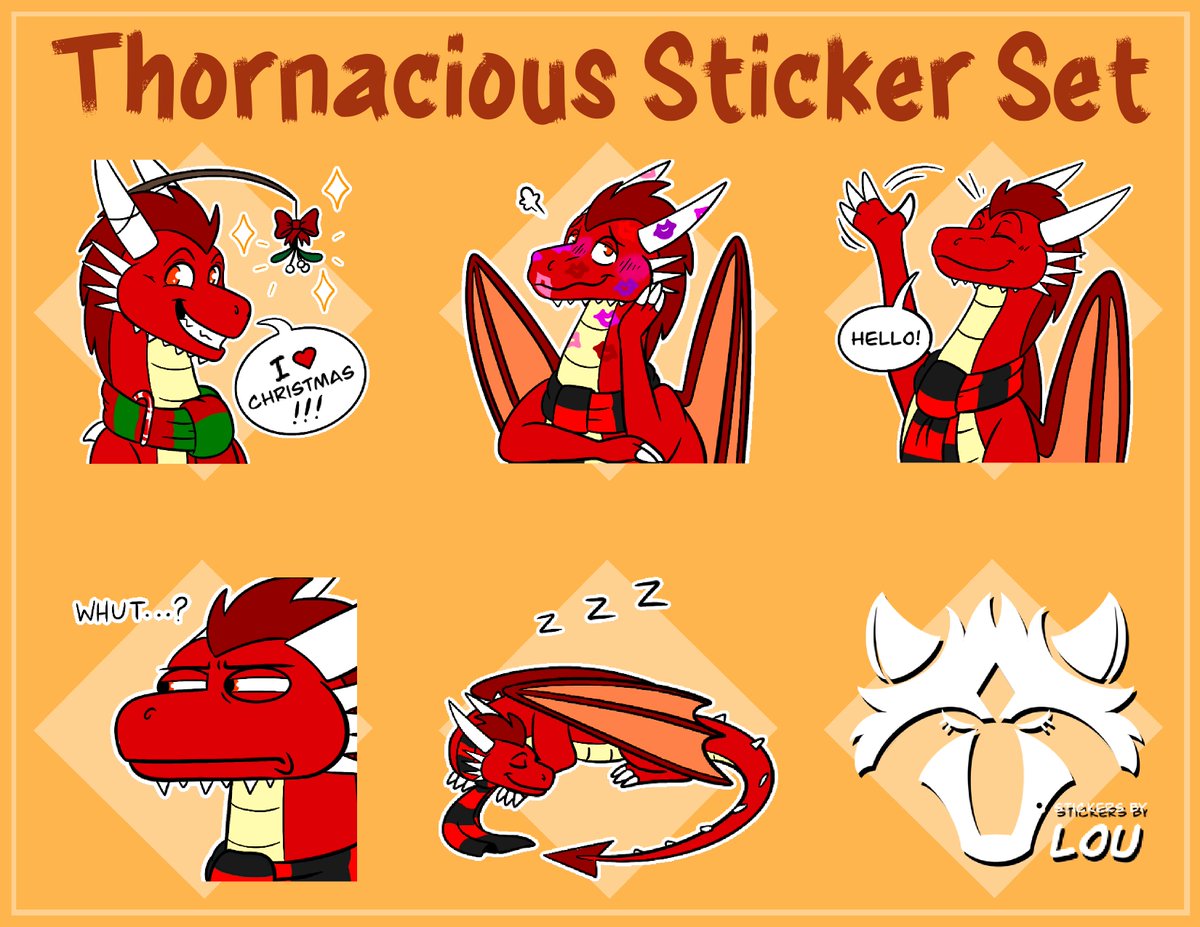 Epic sticker set of my red derg Thorn :)

Made by the always wonderful <a href="/Lou_Raccoon/">Lou_Raccoon</a>