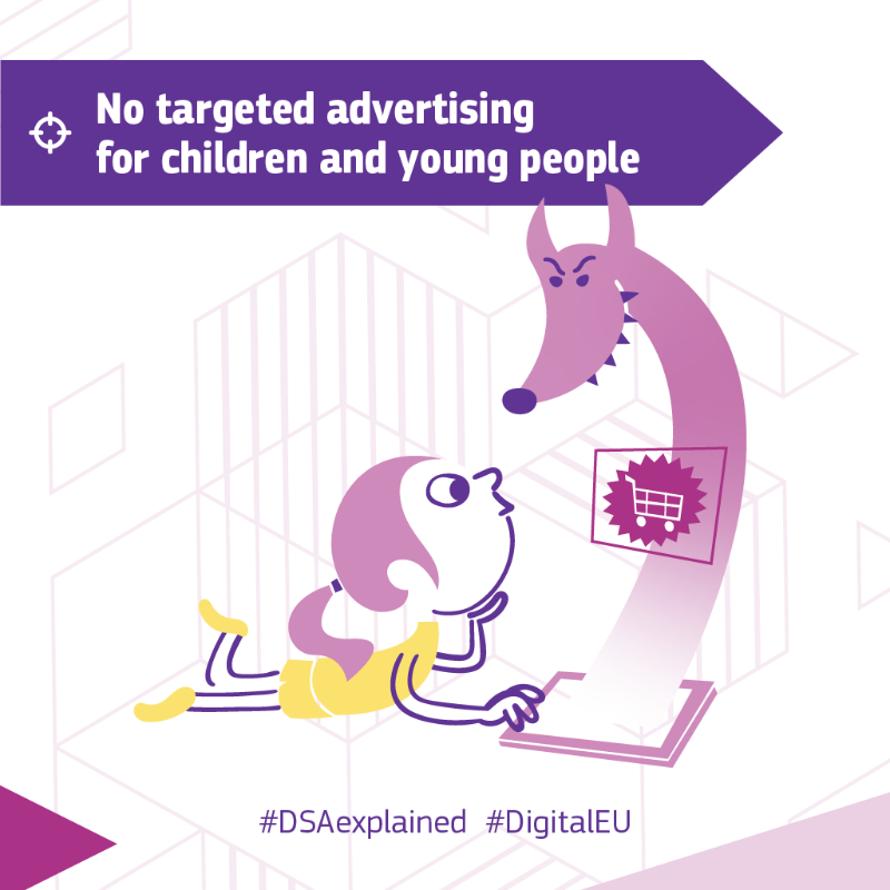 DigitalEU's tweet photo. 🚸 Everyone should always feel safe, secure &amp; protected online - especially #minors.
 
Yet, there are many dangers in the online space.
 
The #DigitalServicesAct is there to protect them. How does it protect minors online?
 
📖↓ Find it out in #DSAexplained &amp; the booklet.