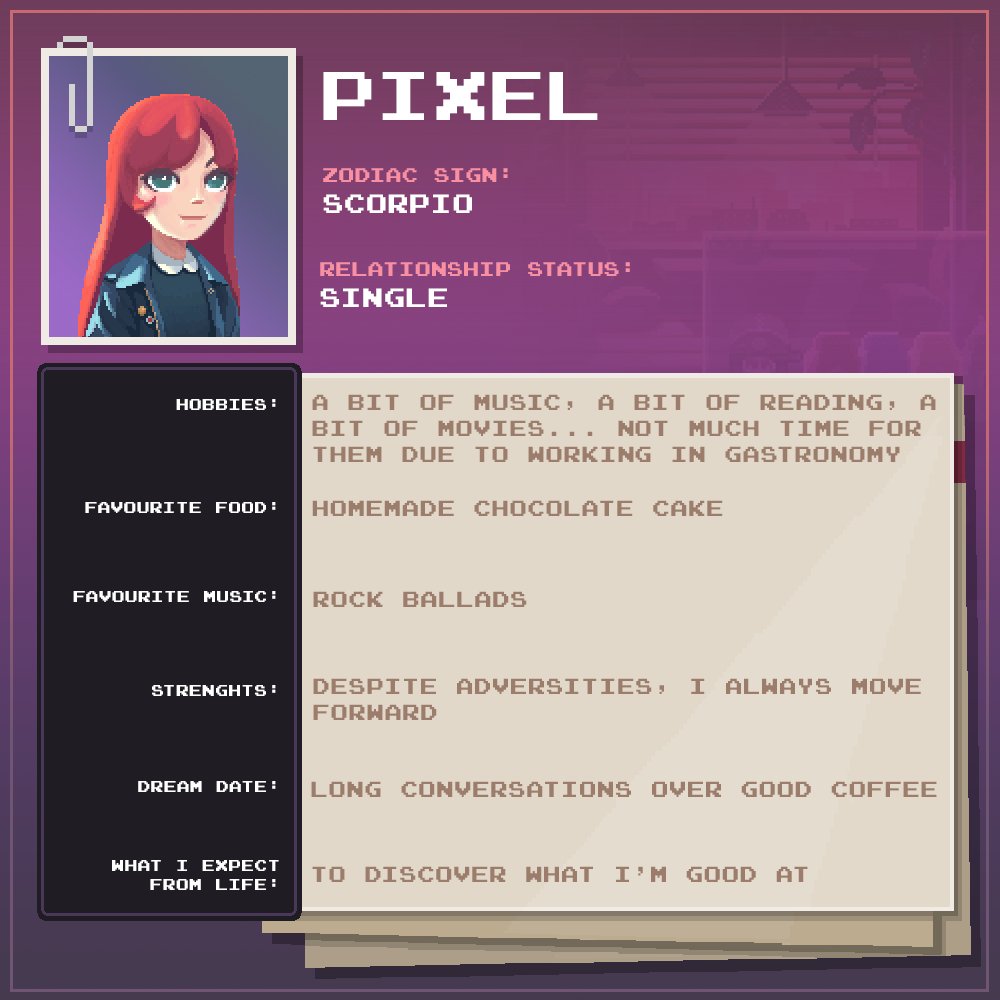 This time next week you will be able to play <a href="/pixel_cafe/">Pixel Cafe</a>!

But you can get to know Pixel better today, check this out :)