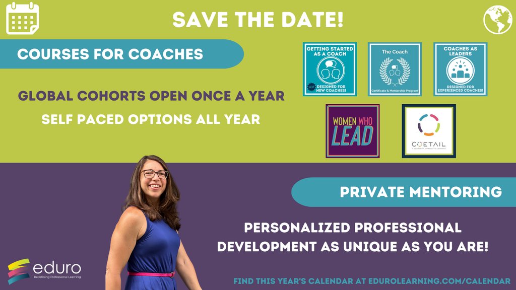 🚀 Is this the year you're ready to build the skills you need to take your coaching to the next level?

🗓️ Check out our global cohort dates!

🦄 Work with a private mentor for something unique!

edurolearning.com/calendar

#coachbetter #professionallearning