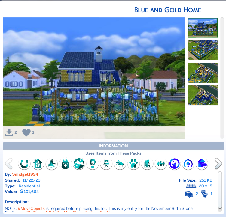 Inamacsims4's tweet photo. Sul Sul! I would like to nominate the following fantastic creations for a #maxisfav
Lombardi by #mrsr99tso
The Citrine Smuggler by #MemoryBugaboo143
Blue and Gold Home by #Smidget1994
Cyp's Blueprint Chall by #briandcreations
Thank you, Dag Dag x https://t.co/0TODmQiDum