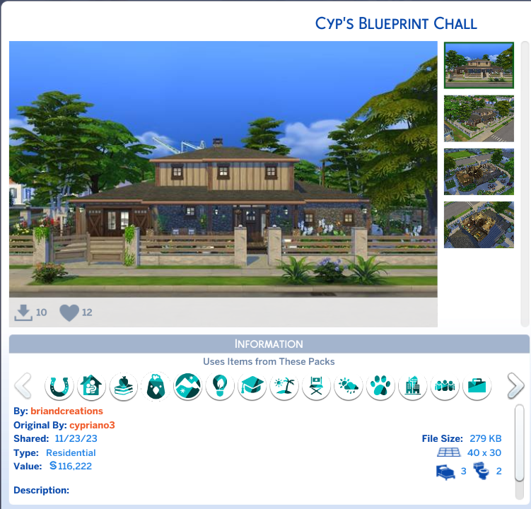 Inamacsims4's tweet photo. Sul Sul! I would like to nominate the following fantastic creations for a #maxisfav
Lombardi by #mrsr99tso
The Citrine Smuggler by #MemoryBugaboo143
Blue and Gold Home by #Smidget1994
Cyp's Blueprint Chall by #briandcreations
Thank you, Dag Dag x https://t.co/0TODmQiDum