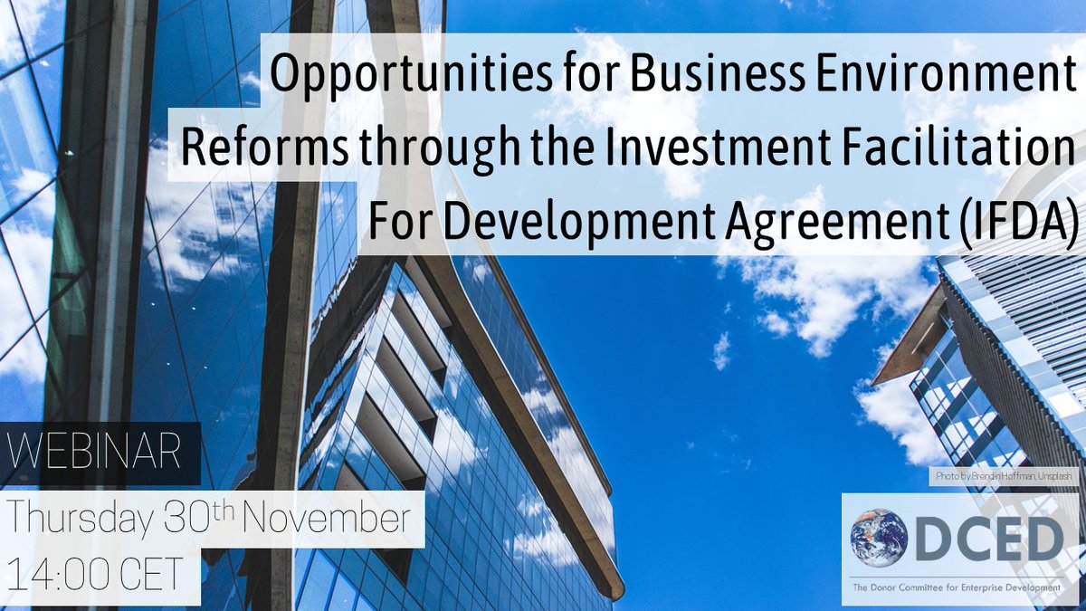 DCED (@thedced) on Twitter photo 🔔 Register now for an upcoming DCED webinar with <a href="/wto/">WTO</a> <a href="/WorldBank/">World Bank</a> <a href="/giz_gmbh/">GIZ</a> <a href="/OECD/">OECD ➡️ Better Policies for Better Lives</a>
📝 Opportunities for Business Environment Reforms through the Investment Facilitation for Development Agreement (IFDA)
🗓 Thursday 30 November
🕑 14:00 CET
➡ Register: worldbankgroup.webex.com/weblink/regist… 🔔 Register now for an upcoming DCED webinar with <a href="/wto/">WTO</a> <a href="/WorldBank/">World Bank</a> <a href="/giz_gmbh/">GIZ</a> <a href="/OECD/">OECD ➡️ Better Policies for Better Lives</a>
📝 Opportunities for Business Environment Reforms through the Investment Facilitation for Development Agreement (IFDA)
🗓 Thursday 30 November
🕑 14:00 CET
➡ Register: worldbankgroup.webex.com/weblink/regist…