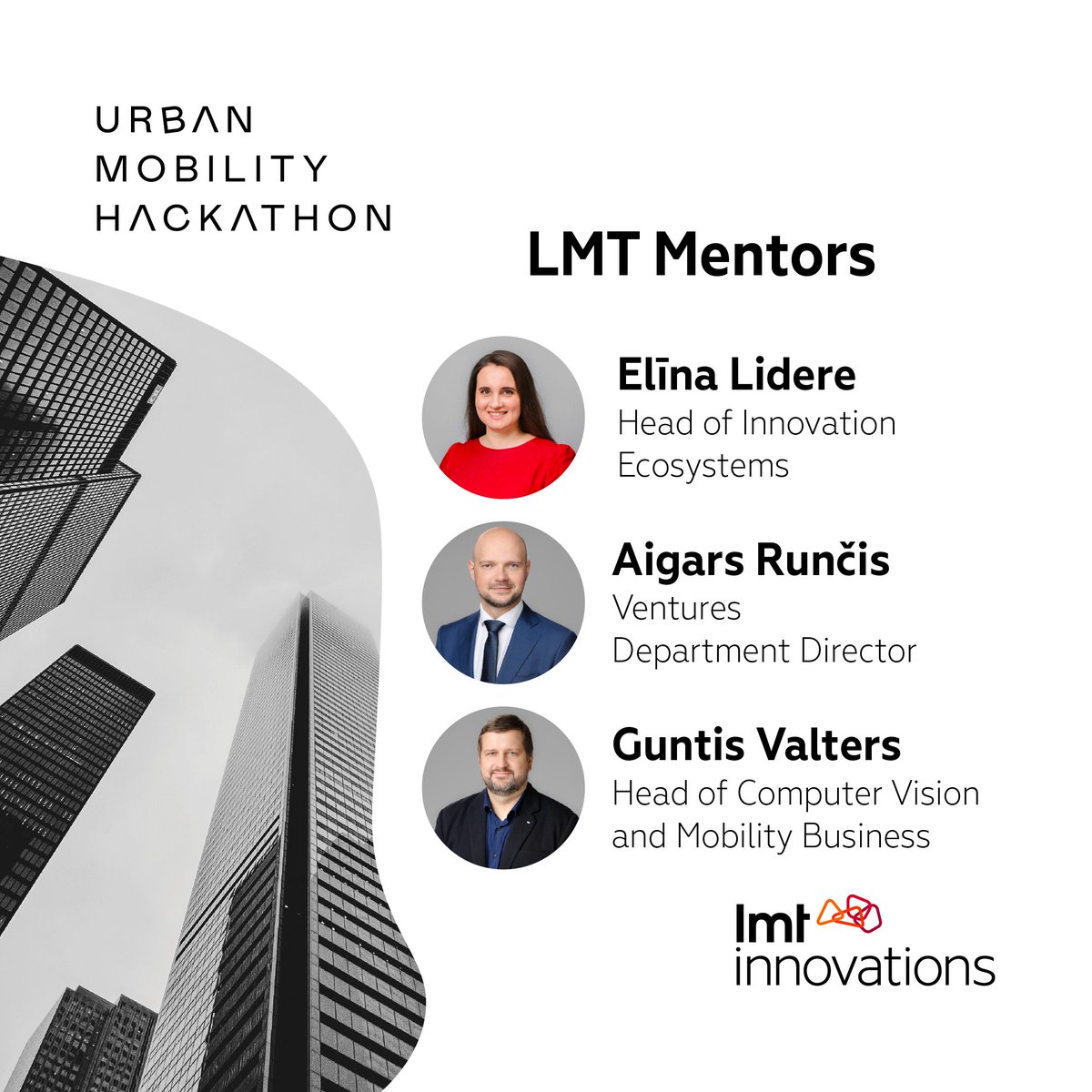 LMT has selected three of our experts as mentors - <a href="/ElinaLidere/">Elīna Lidere</a>, Guntis Valters, and <a href="/AigarsRuncis/">Aigars Runčis</a> for <a href="/EITUrbanMob/">EIT Urban Mobility</a> Hackathon. One of them will guide and inspire you in developing innovative solutions for creating safer and cleaner cities. Apply here: urbanmobility.io/?trk=organizat….