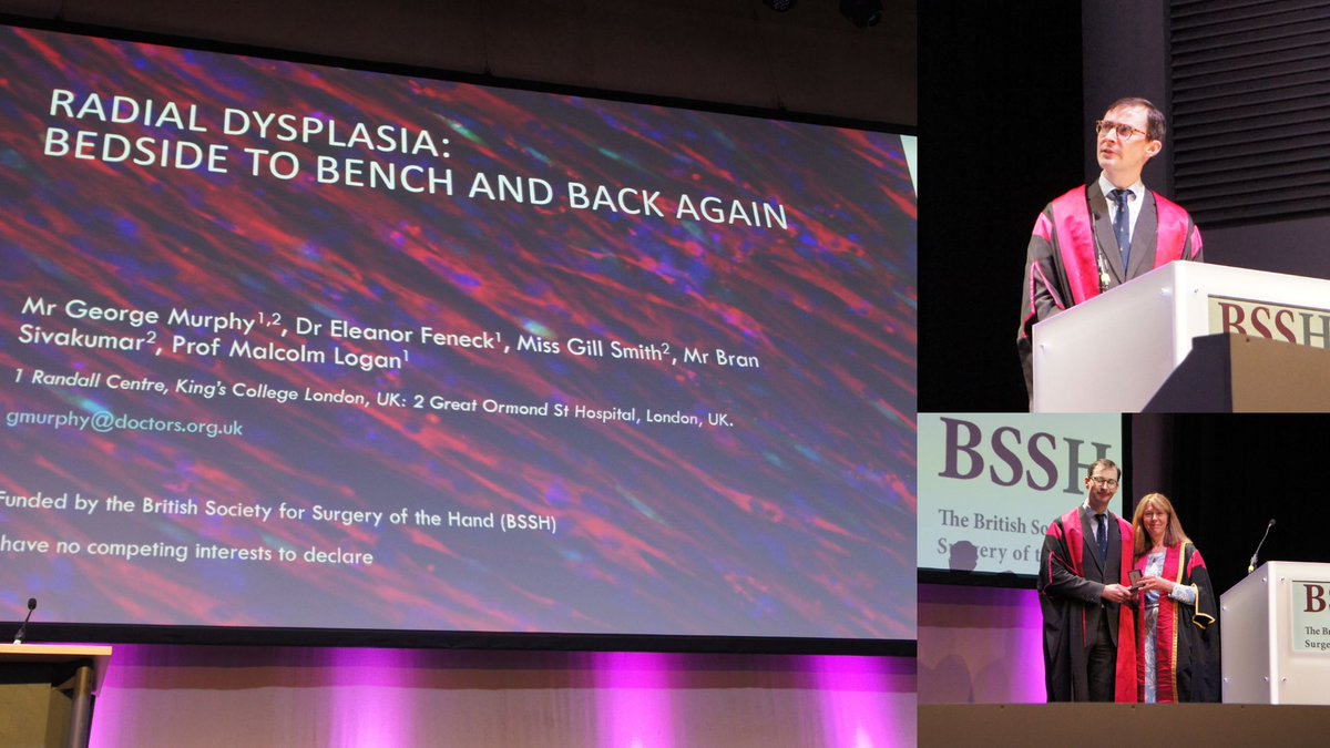 Mr George Murphy delivering the <a href="/RCSnews/">The Royal College of Surgeons of England</a> Hunterian Lecture - Radial Dysplasia: bedside to bench and back again at #BSSHAutumn23 in Glasgow.