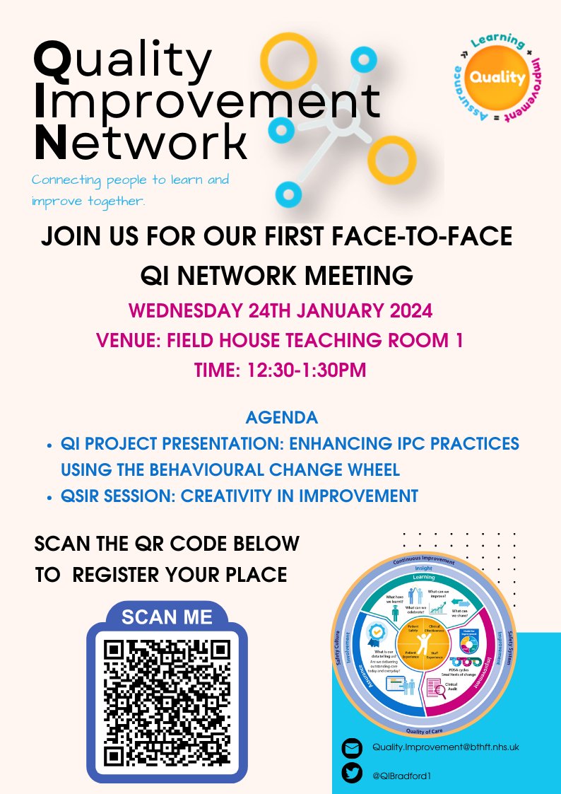 BTHFT Quality Improvement Team (@qibradford1) on Twitter photo Join the Quality Improvement team for our first face-to-face QI Network meeting on Wednesday 24th January 2024, scan the QR code to reserve your place! <a href="/BTHFT/">Bradford Teaching Hospitals NHS FT</a> @Mel_Pickup <a href="/BthftQ/">@BTHFT_QualityTeam💙📈💡</a> @lisajjamieson <a href="/dr_tomlin_liz/">Liz Tomlin (she/her) 💙🇺🇦 PhD RN</a> <a href="/lee_anneelliott/">LeeAnne Elliott💙 💚</a> <a href="/BTHFT_Transform/">Transformation Team</a> @JudithConnor1 <a href="/KarenDawber/">Prof Karen Dawber 🌈</a> Join the Quality Improvement team for our first face-to-face QI Network meeting on Wednesday 24th January 2024, scan the QR code to reserve your place! <a href="/BTHFT/">Bradford Teaching Hospitals NHS FT</a> @Mel_Pickup <a href="/BthftQ/">@BTHFT_QualityTeam💙📈💡</a> @lisajjamieson <a href="/dr_tomlin_liz/">Liz Tomlin (she/her) 💙🇺🇦 PhD RN</a> <a href="/lee_anneelliott/">LeeAnne Elliott💙 💚</a> <a href="/BTHFT_Transform/">Transformation Team</a> @JudithConnor1 <a href="/KarenDawber/">Prof Karen Dawber 🌈</a>