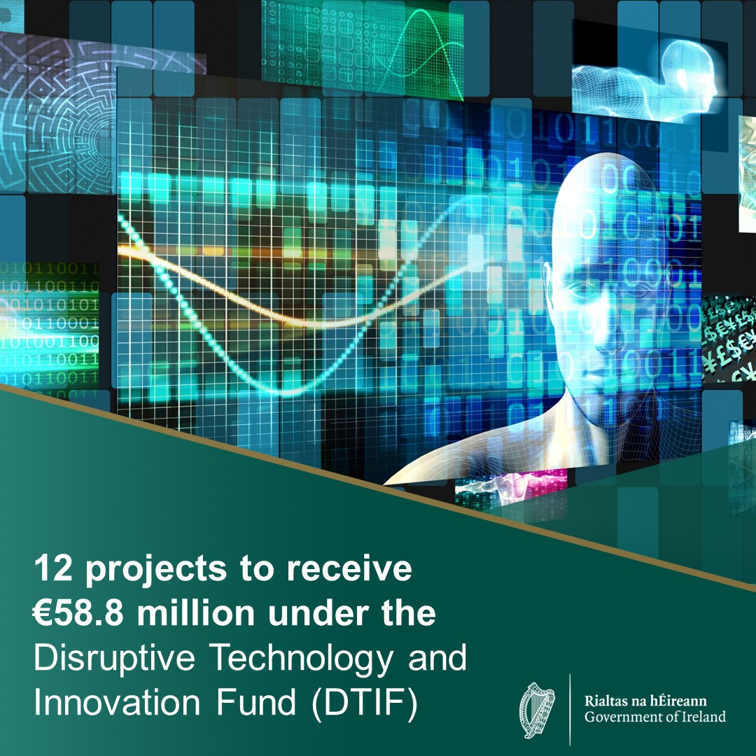 DeptEnterprise's tweet photo. Ministers @simoncoveney,@SimonHarrisTD and @daracalleary today announced funding of €58.8 million for 12 projects under DTIF.
Announcing today’s projects Minister Simon Coveney said: "I am delighted to announce this significant new funding of almost €60m from the Disruptive Technologies Innovation Fund which underlines our commitment to advancing pioneering technology development in Ireland. The projects are diverse and some are potentially life-changing, such as providing a new minimally invasive and targeted treatment for metastatic lung cancer or using AI to detect abnormal brain activity in infants at birth.”
DTIF continues to drive collaboration between enterprises and research institutions across Ireland, particularly SMEs. A further 22 SMEs are partners in the 12 projects announced today, with 8 of those SMEs leading their project. The 189 SMEs participating in the 103 DTIF projects announced under DTIF Calls to date represent half of the 382 project partners involved.
Learn more👉https://t.co/taJqio4tBe