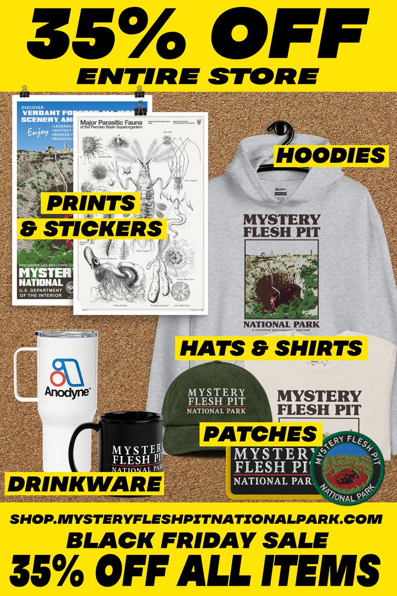 35% Off ALL Mystery Flesh Pit Merch until Sunday Night! Order now to ensure delivery in time for [holiday]!